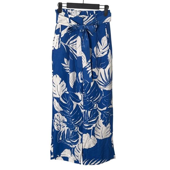 MANGO Tropical Print Flowy Wide Leg Trousers Blue and White Size XS - Picture 4 of 14